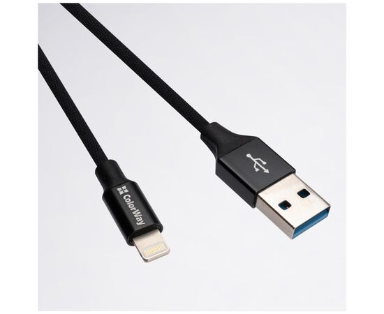 Дата кабель USB 2.0 AM to Lightning 2.0m black ColorWay (CW-CBUL007-BK), изображение 3 Дата кабель USB 2.0 AM to Lightning 2.0m black ColorWay (CW-CBUL007-BK), изображение 3