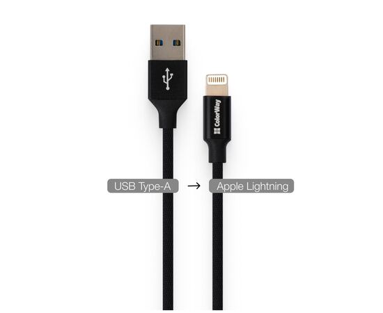 Дата кабель USB 2.0 AM to Lightning 2.0m black ColorWay (CW-CBUL007-BK), изображение 4 Дата кабель USB 2.0 AM to Lightning 2.0m black ColorWay (CW-CBUL007-BK), изображение 4