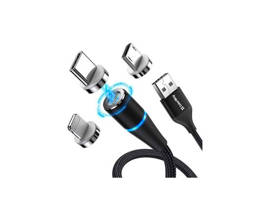 Дата кабель USB 2.0 AM to Lightning + Micro 5P + Type-C 1.0m Magnetic ColorWay (CW-CBUU038-BK), изображение 2 Дата кабель USB 2.0 AM to Lightning + Micro 5P + Type-C 1.0m Magnetic ColorWay (CW-CBUU038-BK), изображение 2