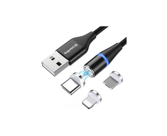 Дата кабель USB 2.0 AM to Lightning + Micro 5P + Type-C 1.0m Magnetic ColorWay (CW-CBUU038-BK), изображение 3 Дата кабель USB 2.0 AM to Lightning + Micro 5P + Type-C 1.0m Magnetic ColorWay (CW-CBUU038-BK), изображение 3