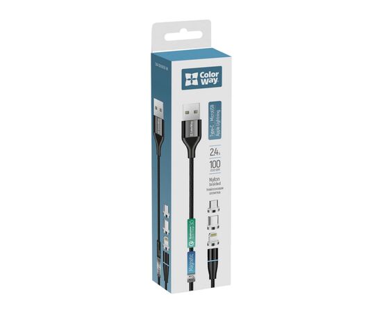 Дата кабель USB 2.0 AM to Lightning + Micro 5P + Type-C 1.0m Magnetic ColorWay (CW-CBUU038-BK), изображение 5 Дата кабель USB 2.0 AM to Lightning + Micro 5P + Type-C 1.0m Magnetic ColorWay (CW-CBUU038-BK), изображение 5