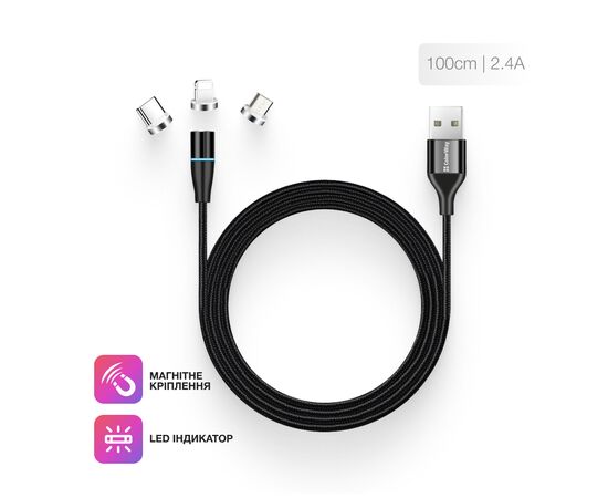 Дата кабель USB 2.0 AM to Lightning + Micro 5P + Type-C 1.0m Magnetic ColorWay (CW-CBUU038-BK), изображение 8 Дата кабель USB 2.0 AM to Lightning + Micro 5P + Type-C 1.0m Magnetic ColorWay (CW-CBUU038-BK), изображение 8