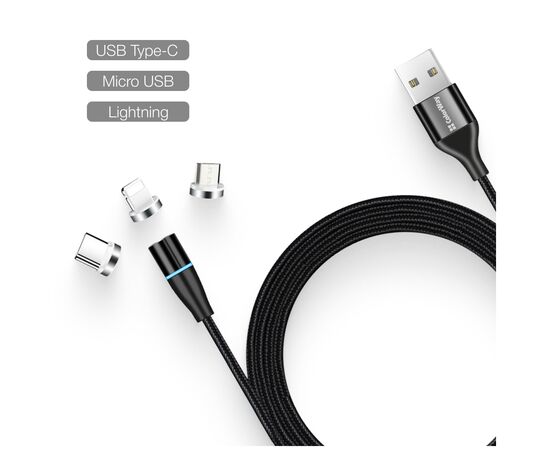 Дата кабель USB 2.0 AM to Lightning + Micro 5P + Type-C 1.0m Magnetic ColorWay (CW-CBUU038-BK), изображение 9 Дата кабель USB 2.0 AM to Lightning + Micro 5P + Type-C 1.0m Magnetic ColorWay (CW-CBUU038-BK), изображение 9