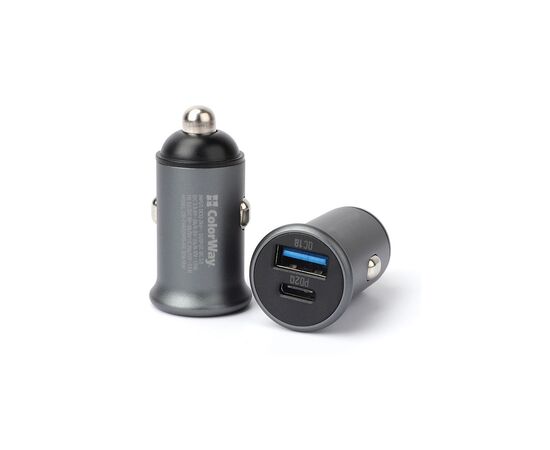 Зарядное устройство ColorWay 2USB Car (Type-C PD20W + USB QC3.0 ) (38W) Gray (CW-CHA029PD-GR), изображение 3 Зарядное устройство ColorWay 2USB Car (Type-C PD20W + USB QC3.0 ) (38W) Gray (CW-CHA029PD-GR), изображение 3