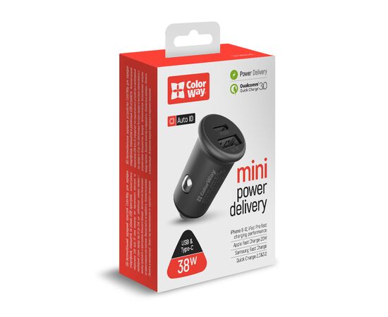 Зарядное устройство ColorWay 2USB Car (Type-C PD20W + USB QC3.0 ) (38W) Gray (CW-CHA029PD-GR), изображение 4 Зарядное устройство ColorWay 2USB Car (Type-C PD20W + USB QC3.0 ) (38W) Gray (CW-CHA029PD-GR), изображение 4
