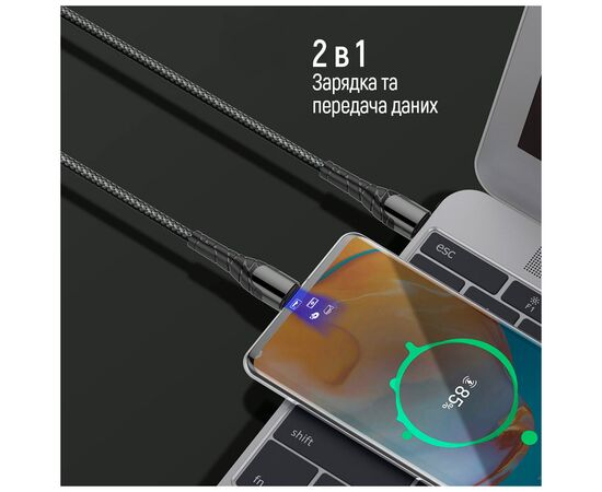 Дата кабель USB-C to USB-C 2.0m PD Fast Charging 65W 3A grey ColorWay (CW-CBPDCC039-GR), изображение 4 Дата кабель USB-C to USB-C 2.0m PD Fast Charging 65W 3A grey ColorWay (CW-CBPDCC039-GR), изображение 4