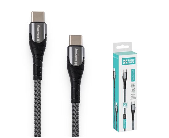 Дата кабель USB-C to USB-C 2.0m PD Fast Charging 65W 3A grey ColorWay (CW-CBPDCC039-GR), изображение 7 Дата кабель USB-C to USB-C 2.0m PD Fast Charging 65W 3A grey ColorWay (CW-CBPDCC039-GR), изображение 7