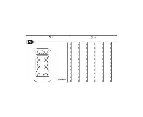Гирлянда Chomik Штора 3 х 3 м 300 LED Теплый белый USB с пультом (5900779879997), изображение 6 Гирлянда Chomik Штора 3 х 3 м 300 LED Теплый белый USB с пультом (5900779879997), изображение 6