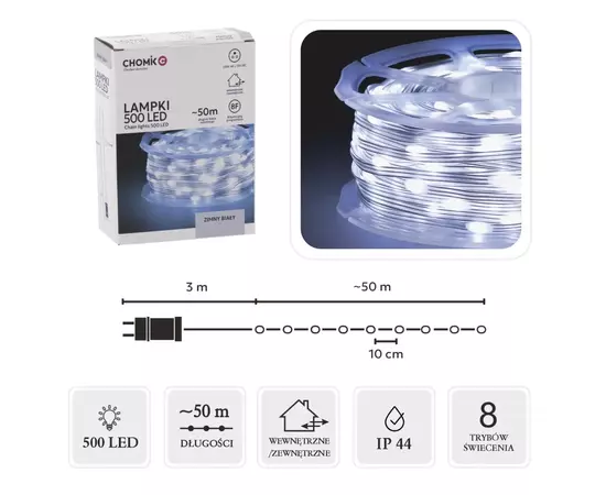 Гирлянда Chomik Струна На катушке 49.9+3 м 500 LED Холодный белый (5900779880122), изображение 5 Гирлянда Chomik Струна На катушке 49.9+3 м 500 LED Холодный белый (5900779880122), изображение 5