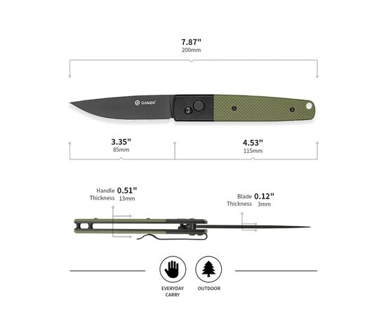 Нож Ganzo G721B-GR, изображение 7 Нож Ganzo G721B-GR, изображение 7