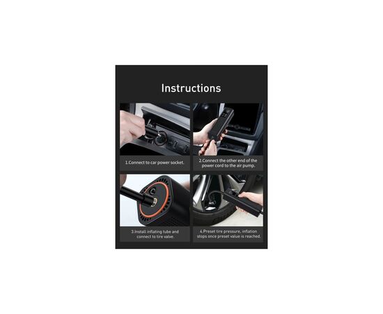 Автомобильный компрессор Baseus Super Mini Inflator Pump Black (CRCQ000001), изображение 9 Автомобильный компрессор Baseus Super Mini Inflator Pump Black (CRCQ000001), изображение 9