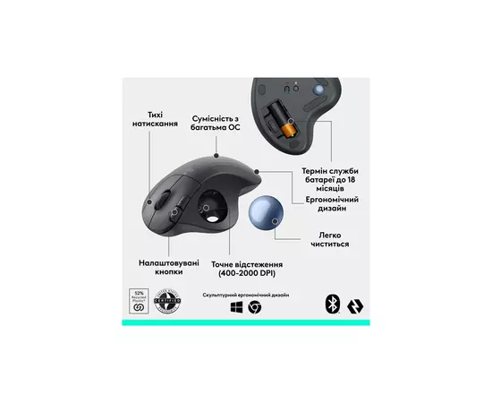 Мышка Logitech Ergo M575S Wireless Trackball Graphite (910-007029), изображение 6 Мышка Logitech Ergo M575S Wireless Trackball Graphite (910-007029), изображение 6