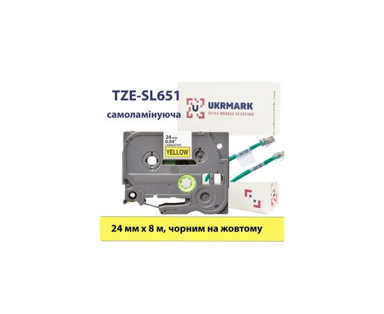 Лента для принтера этикеток UKRMARK B-SL-T651P, самоламинирующая, 24мм, black on yellow, аналог TZe-SL651 (900329)