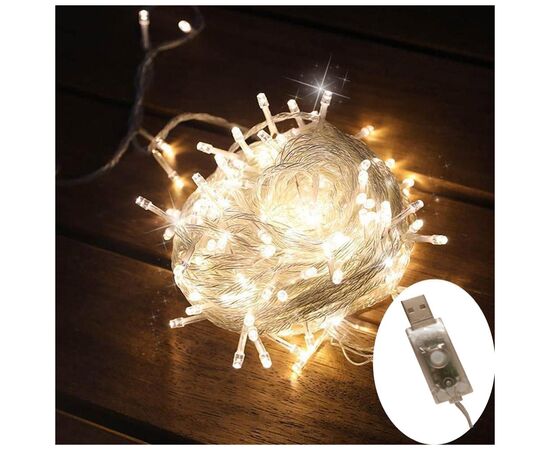 Гирлянда ColorWay LED 100 10м (8 функций) теплый цвет USB (CW-G-100L10U), изображение 2 Гирлянда ColorWay LED 100 10м (8 функций) теплый цвет USB (CW-G-100L10U), изображение 2