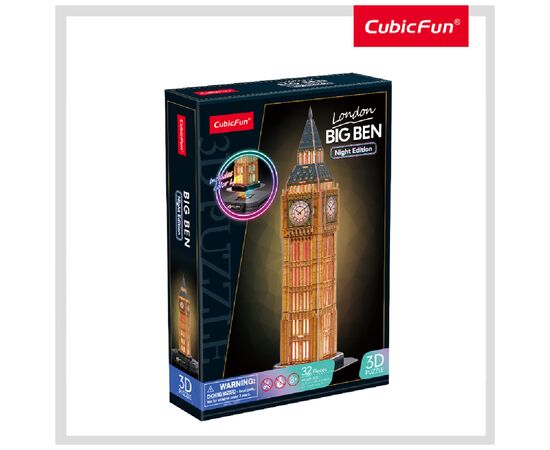 Пазл Cubic Fun Трехмерный пазл Night edition Биг Бен с LED-подсветкой (L537h), изображение 6 Пазл Cubic Fun Трехмерный пазл Night edition Биг Бен с LED-подсветкой (L537h), изображение 6