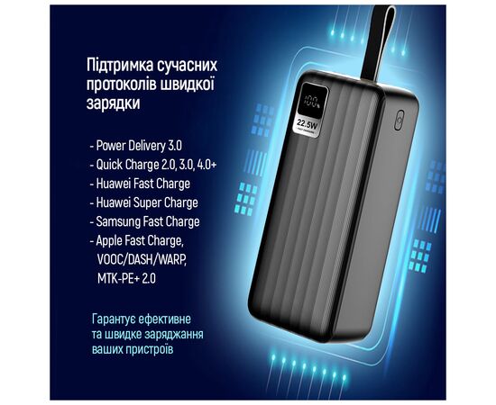 Батарея универсальная ColorWay 30 000 mAh PD/18W, QC3.0/22.5, Digital Display, Black (CW-PB300LPC5BK-PDD), изображение 11 Батарея универсальная ColorWay 30 000 mAh PD/18W, QC3.0/22.5, Digital Display, Black (CW-PB300LPC5BK-PDD), изображение 11