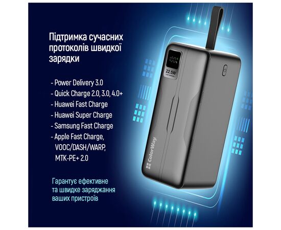 Батарея универсальная ColorWay 50 000 mAh PD/18W, QC3.0/22.5, Digital Display, Black (CW-PB500LPC5BK-PDD), изображение 10 Батарея универсальная ColorWay 50 000 mAh PD/18W, QC3.0/22.5, Digital Display, Black (CW-PB500LPC5BK-PDD), изображение 10