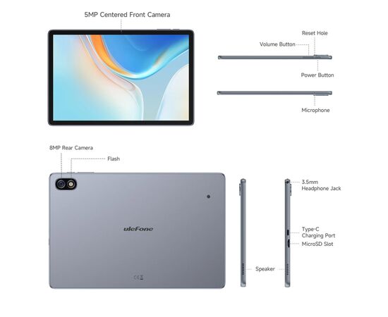 Планшет Ulefone Tab W10 Wi-Fi 4/128GB Space Grey (6975326663694), изображение 6 Планшет Ulefone Tab W10 Wi-Fi 4/128GB Space Grey (6975326663694), изображение 6