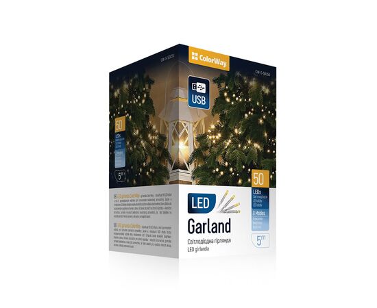 Гірлянда ColorWay LED 50 5 м 8 функцій Теплий колір USB (CW-G-50L5U)