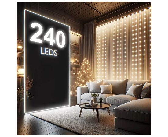 Гирлянда ColorWay Штора занавес 3 x 2 м 240 LED USB теплый цвет (CW-GW-240L32U), изображение 3 Гирлянда ColorWay Штора занавес 3 x 2 м 240 LED USB теплый цвет (CW-GW-240L32U), изображение 3