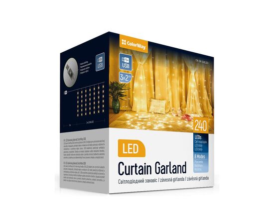 Гирлянда ColorWay Штора занавес 3 x 2 м 240 LED USB теплый цвет (CW-GW-240L32U)