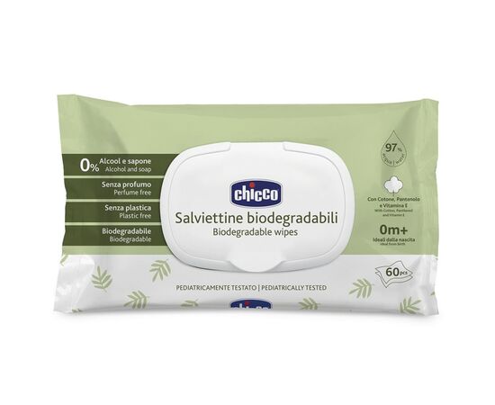 Дитячі вологі серветки Chicco м`які очищаючі, біорозкладні, 60 шт (12050.70)