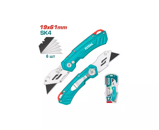 Нож монтажный Total THT5136288 складений, висувне лезо 61x19мм, довжина 180мм. (THT5136288), изображение 2 Нож монтажный Total THT5136288 складений, висувне лезо 61x19мм, довжина 180мм. (THT5136288), изображение 2