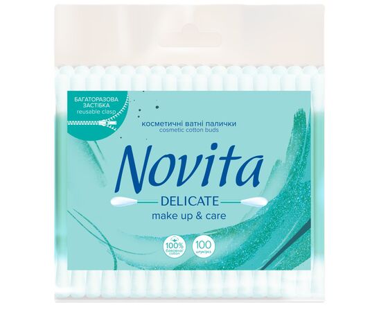 Ватные палочки Novita Delicate в полиэтиленовом пакете 100 шт. (4823071615906)