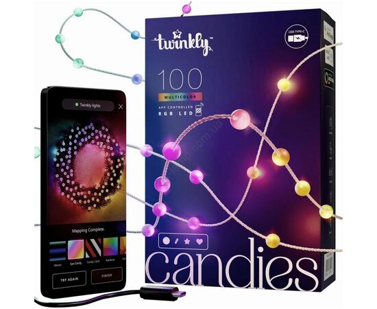 Гирлянда Twinkly mart LED, Strings USB 100 Pearl-shaped RGB LEDs, Green Wire, USB-C 6м (TWKP100RGB-G)