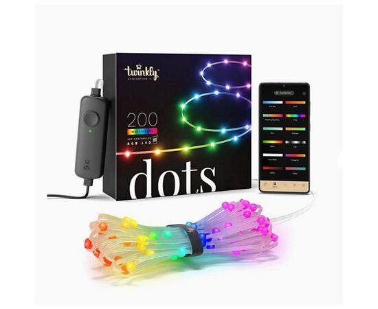 Гирлянда Twinkly Smart LED Dots 200 RGB LED Lights String, Clear Wire, Plug, IP44 10м (TWD200STP-TEU)