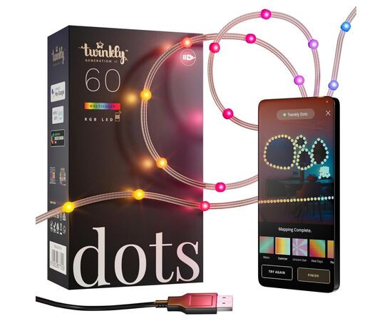 Гирлянда Twinkly Smart LED Dots 60 RGB LED Lights String Clear Wire USB-A IP20 3м (TWD060STP-T), изображение 2 Гирлянда Twinkly Smart LED Dots 60 RGB LED Lights String Clear Wire USB-A IP20 3м (TWD060STP-T), изображение 2