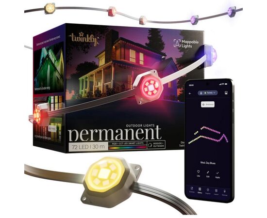 Гірлянда Twinkly Smart LED Permanent Light 72 RGB LED String, White Wire, Plug F, IP65 (TWPL072STP-TEU)