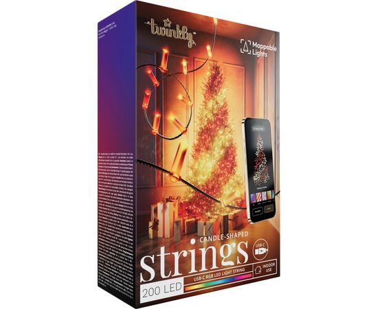 Гирлянда Twinkly Smart LED Strings USB 200 Candle-shaped RGB LEDs, Green Wire, USB-C 12м (TWKC200RGB-G), изображение 12 Гирлянда Twinkly Smart LED Strings USB 200 Candle-shaped RGB LEDs, Green Wire, USB-C 12м (TWKC200RGB-G), изображение 12