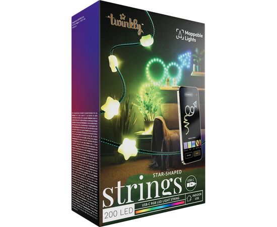 Гирлянда Twinkly Smart LED Strings USB 200 Star-shaped RGB LEDs, Green Wire, USB-C 12м (TWKS200RGB-G), изображение 8 Гирлянда Twinkly Smart LED Strings USB 200 Star-shaped RGB LEDs, Green Wire, USB-C 12м (TWKS200RGB-G), изображение 8