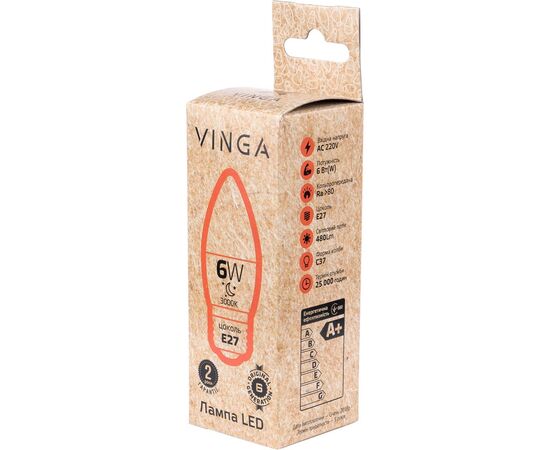 Лампочка Vinga VL-C37E27-63L, изображение 4 Лампочка Vinga VL-C37E27-63L, изображение 4