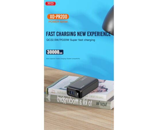 Батарея универсальная XO 30000mAh, PD/20W, QC/22.5W, black (PR200_Black), изображение 6 Батарея универсальная XO 30000mAh, PD/20W, QC/22.5W, black (PR200_Black), изображение 6