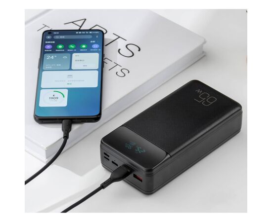 Батарея универсальная XO 30000mAh, PD/65W for laptop, QC/22.5W, black (PR201_Black), изображение 3 Батарея универсальная XO 30000mAh, PD/65W for laptop, QC/22.5W, black (PR201_Black), изображение 3