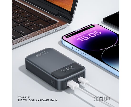 Батарея универсальная XO 10000mAh, PD/30W, QC/22.5W, PPS/33W, black (PR232_Black), изображение 7 Батарея универсальная XO 10000mAh, PD/30W, QC/22.5W, PPS/33W, black (PR232_Black), изображение 7