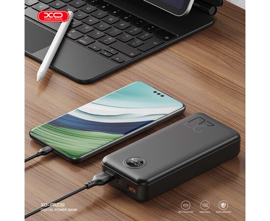 Батарея универсальная XO 20000mAh, PD/20W, QC/22.5W, black (PR239_Black), изображение 2 Батарея универсальная XO 20000mAh, PD/20W, QC/22.5W, black (PR239_Black), изображение 2