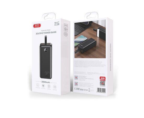 Батарея универсальная XO 30000mAh, PD/20W, QC/22.5W, with light, black (PR240_Black), изображение 6 Батарея универсальная XO 30000mAh, PD/20W, QC/22.5W, with light, black (PR240_Black), изображение 6