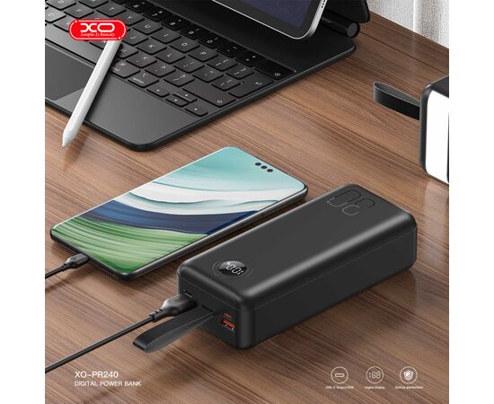 Батарея универсальная XO 30000mAh, PD/20W, QC/22.5W, with light, black (PR240_Black), изображение 7 Батарея универсальная XO 30000mAh, PD/20W, QC/22.5W, with light, black (PR240_Black), изображение 7
