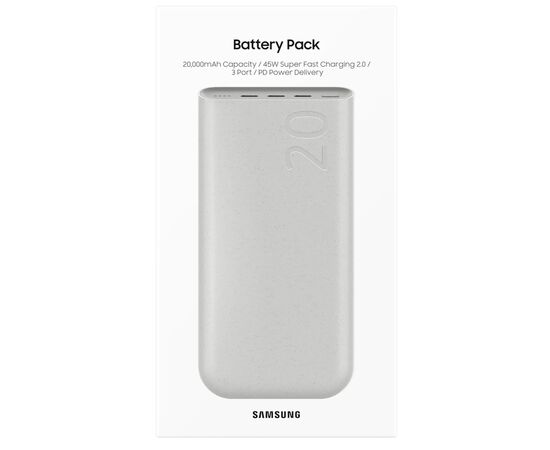 Батарея универсальная Samsung 20000mAh, SuperFastCharge2.0/45W, PD/3.0, PDO/PPS, Beige (EB-P4520XUEGEU), изображение 6 Батарея универсальная Samsung 20000mAh, SuperFastCharge2.0/45W, PD/3.0, PDO/PPS, Beige (EB-P4520XUEGEU), изображение 6