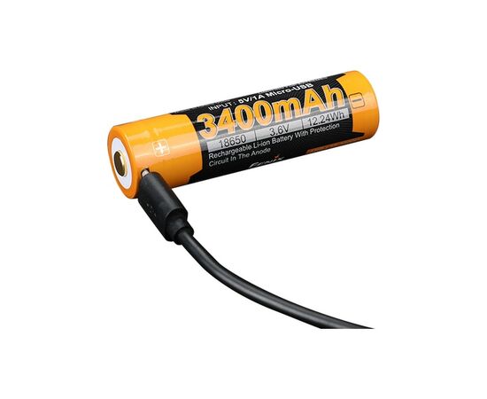 Аккумулятор Fenix 18650 3400 mAh micro usb зарядка (ARB-L18-3400U), изображение 2 Аккумулятор Fenix 18650 3400 mAh micro usb зарядка (ARB-L18-3400U), изображение 2