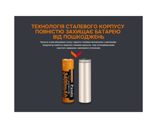 Аккумулятор Fenix 18650 3400 mAh micro usb зарядка (ARB-L18-3400U), изображение 7 Аккумулятор Fenix 18650 3400 mAh micro usb зарядка (ARB-L18-3400U), изображение 7