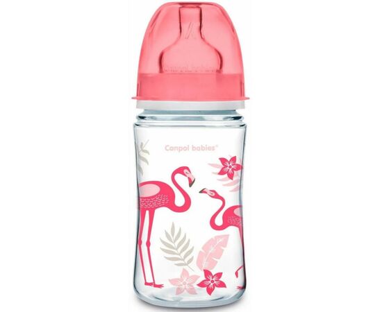 Бутылочка для кормления Canpol babies с широким горлышком антиколиковая Jungle, коралловая, 240 мл (35/227_cor)