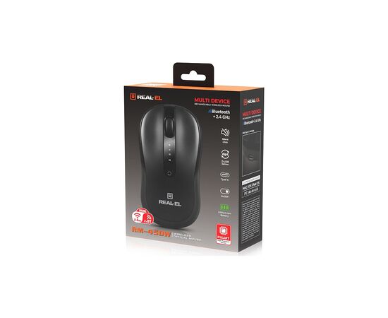 Мышка REAL-EL RM-450W Wireless/Bluetooth Black/Gray (EL123200046), изображение 9 Мышка REAL-EL RM-450W Wireless/Bluetooth Black/Gray (EL123200046), изображение 9