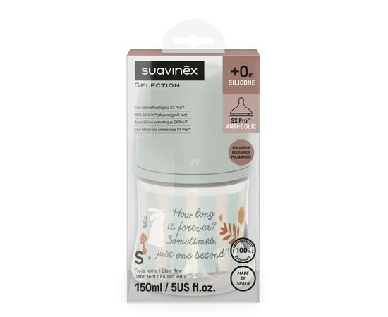 Бутылочка для кормления Suavinex Wonderland 150 мл, физиологическая, медленный поток, светло-зеленая (308745), изображение 3