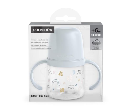 Поильник-непроливайка Suavinex Bear family чашка с силиконовым носиком, 150 мл +6 мес. голубая (308674), изображение 3