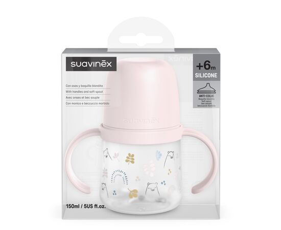 Поильник-непроливайка Suavinex Bear family чашка с силиконовым носиком, 150 мл,+6 мес., розовая (308675), изображение 3