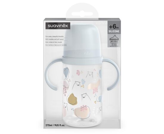 Поильник-непроливайка Suavinex Bear family чашка с силиконовым носиком, 270 мл,+6 мес голубая (308677), изображение 3